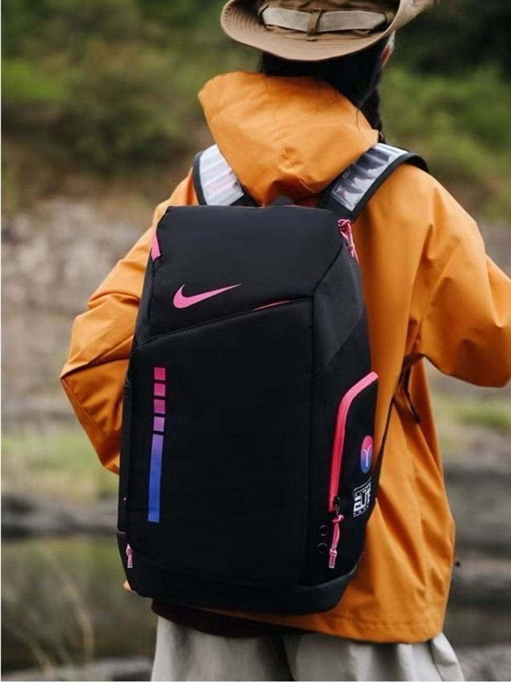 Nike Black Backpack with Pink and Purple Accents